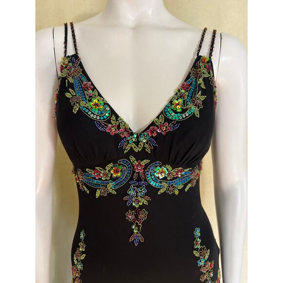 Sue Wong Y2K Sz 6 Black Beaded Drop Waist Fairy Core Whimsygoth Asymmetrical Hem - Picture 6 of 14